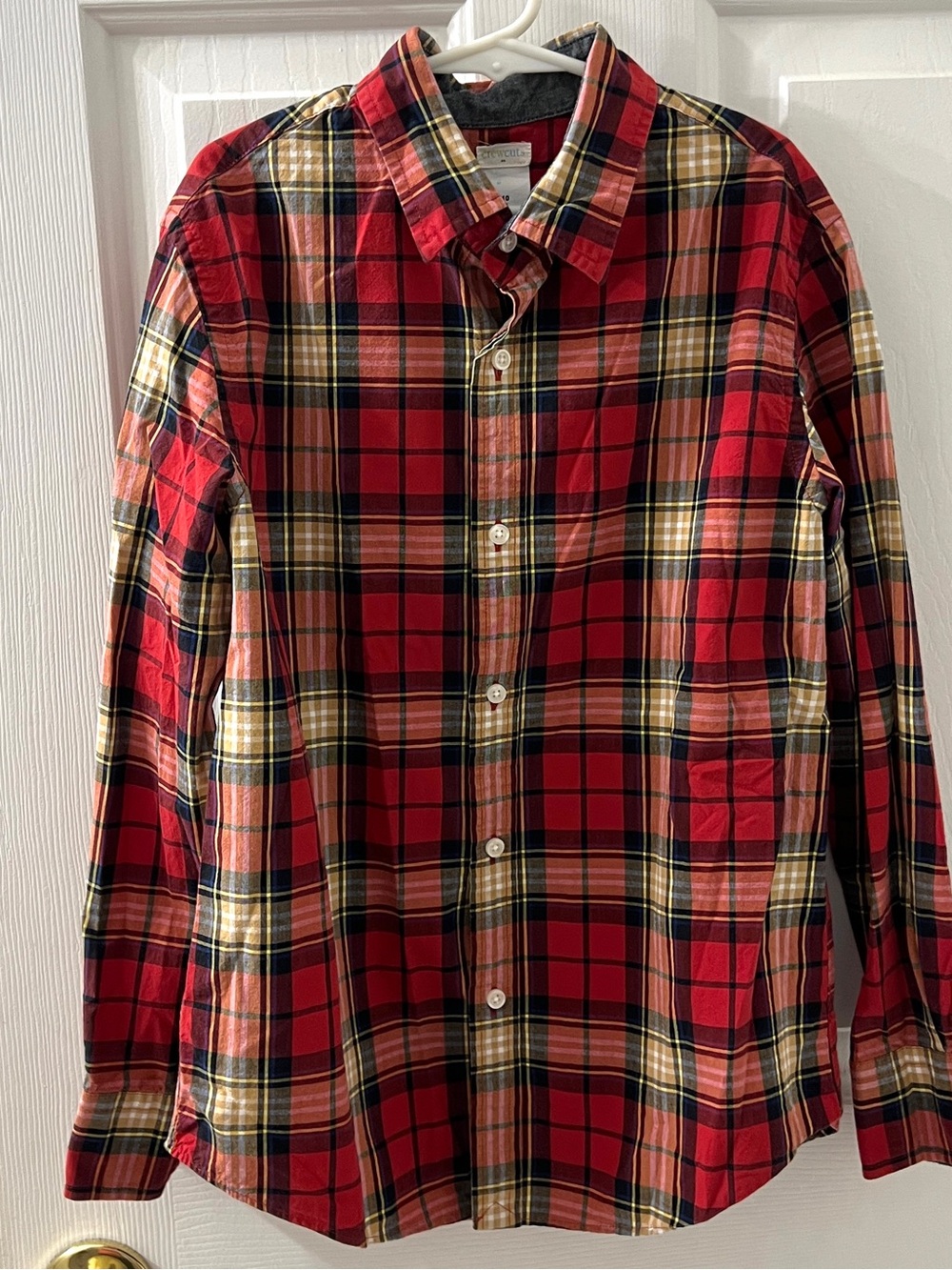 Crewcuts Boys Cotton Tartan Plaid Red Black Button Up Short Size 10